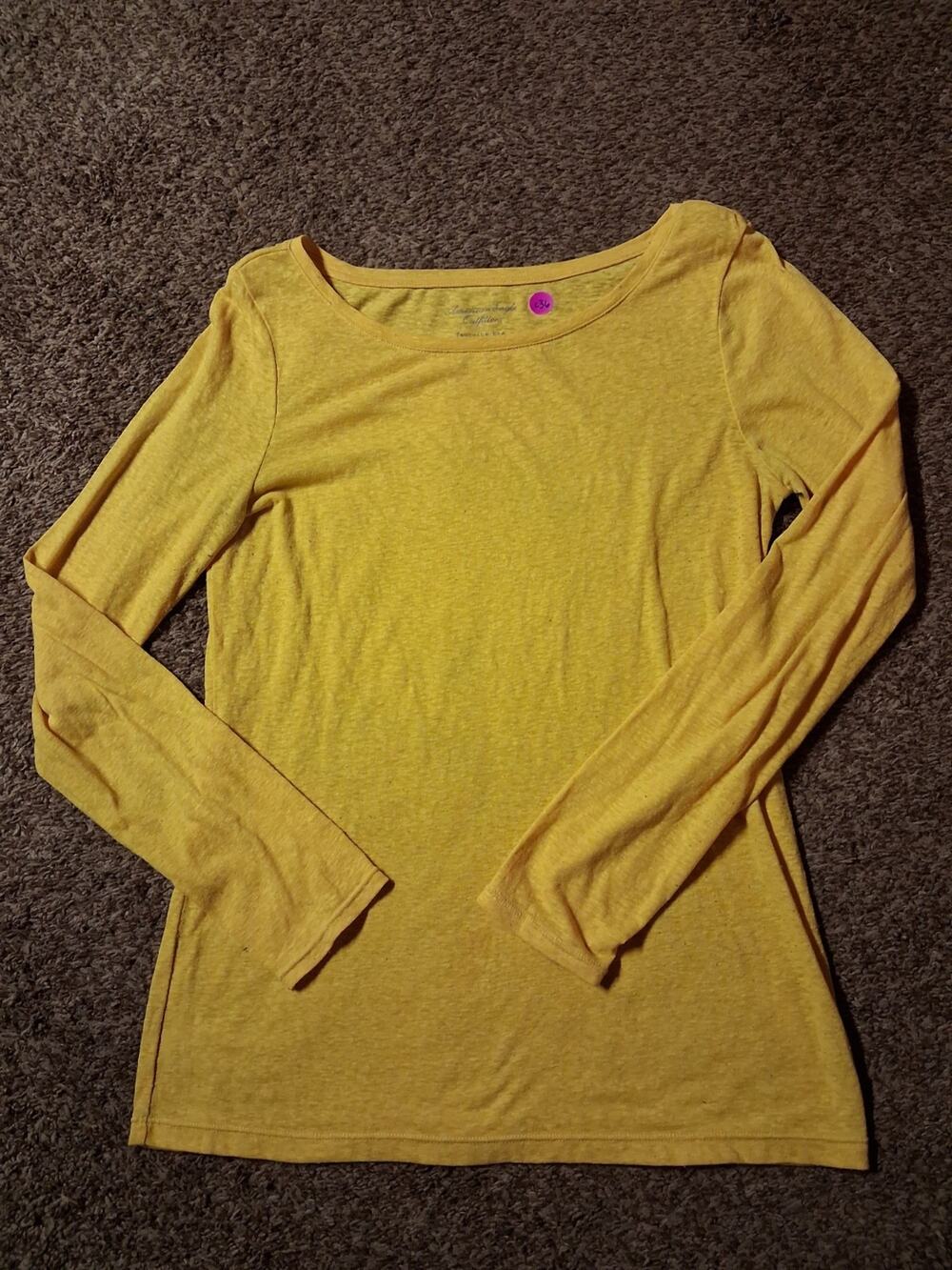 Mossimo Supply Co. Yellow Solid Scoop Neck Long Sleeve Knit T-Shirt XS